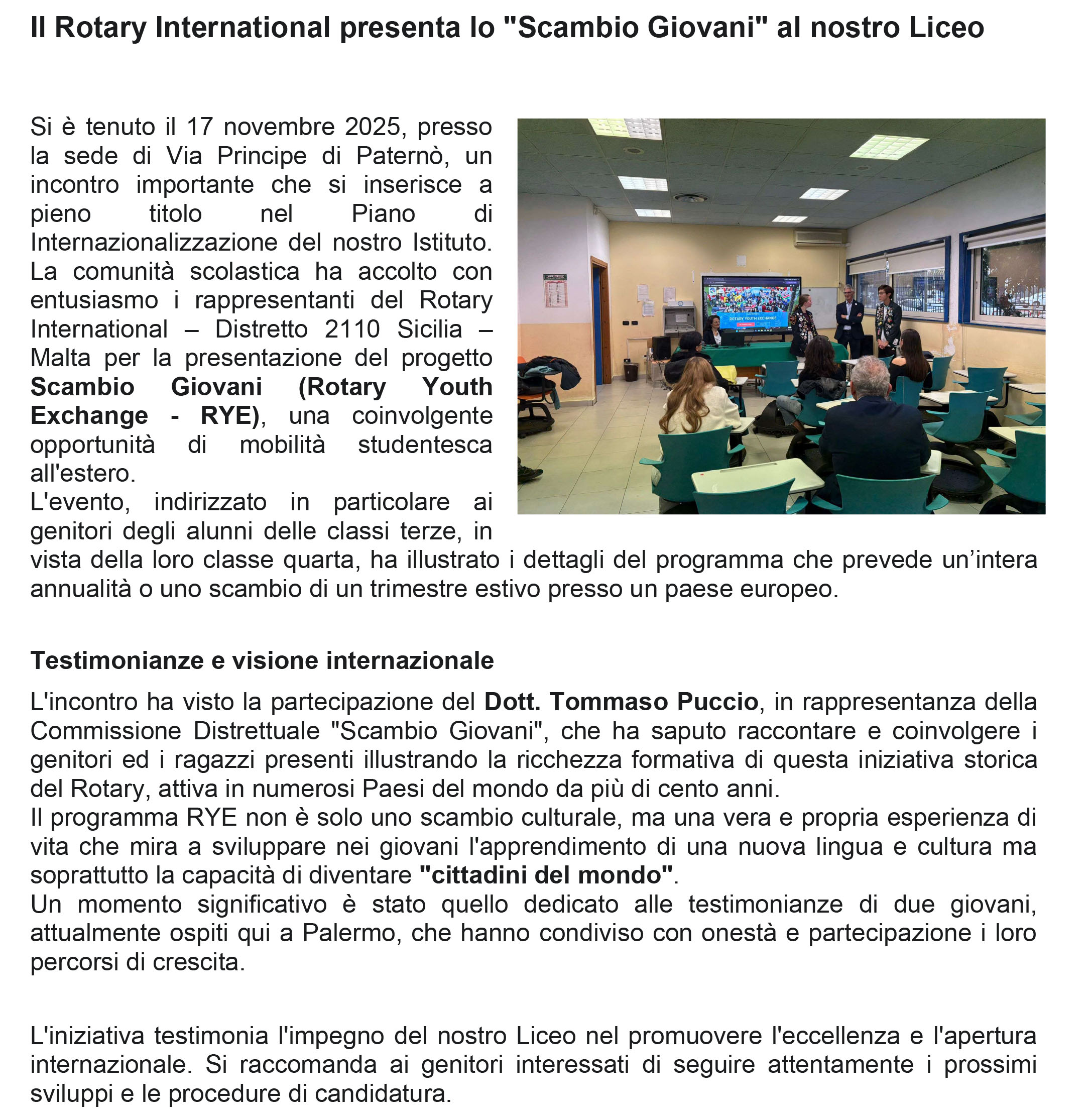 Rotary international Scambio Giovani